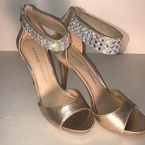 NWOT Chinese Laundry Gold Sequin Ankle Straps